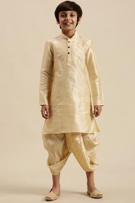solid-art-silk-regular-fit-boy's-kurta-pyjama-set---natural