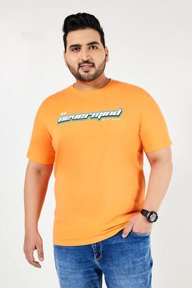 plus-size-graphic-print-blended-crew-neck-men's-t-shirt---orange