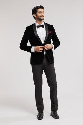 stripes-polyester-slim-fit-men's-casual-blazer---black
