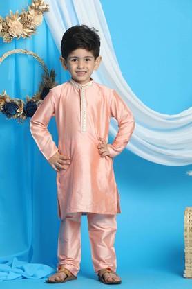 solid-viscose-mandarin-boys-kurta-pyjama-set---pink