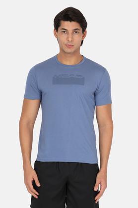printed-cotton-blend-regular-men's-t-shirt---blue