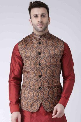printed-polyester-blend-regular-fit-men's-occasion-wear-nehru-jacket---brown