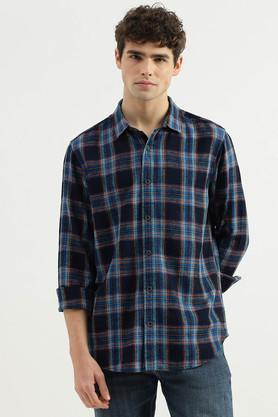 checks-cotton-regular-fit-men's-casual-shirt---navy