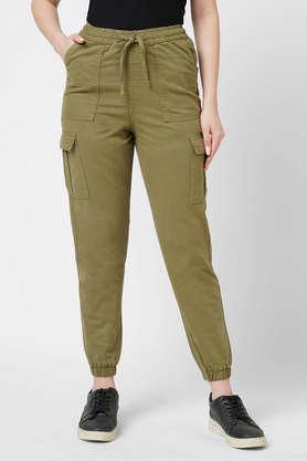 solid-relaxed-fit-cotton-blend-women's-casual-wear-trouser---olive