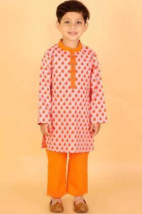 printed-cotton-mandarin-boys-kurta-pyjama-set---orange