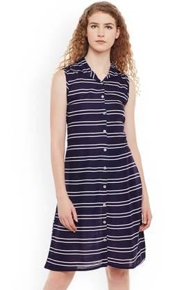 stripes-cotton-collared-women's-mini-dress---navy