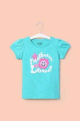 solid-cotton-round-neck-girl's-top---green