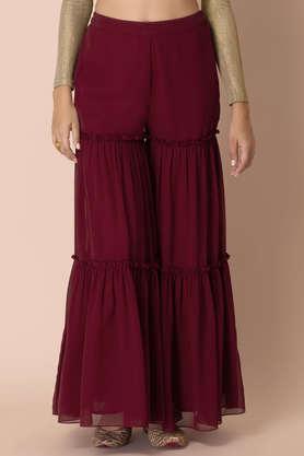 solid-regular-fit-georgette-women's-festive-wear-sharara-pants---maroon
