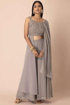 embellished-mesh-round-neck-women's-top---grey