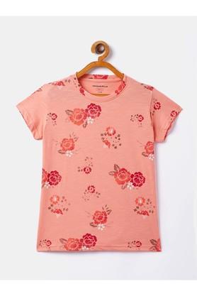 printed-cotton-round-neck-girls-t-shirt---peach