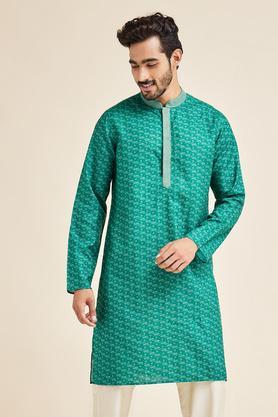 printed-poly-silk-men's-festive-wear-kurta---green