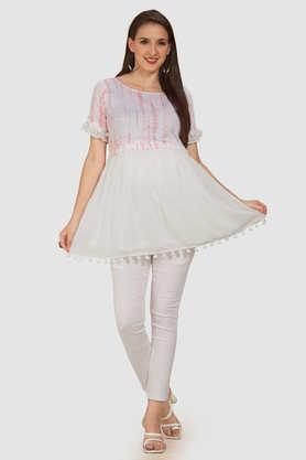 cotton-maternity-wear-washed-round-neck-short-sleeves-dress---pink