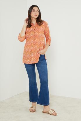 printed-rayon-mandarin-women's-tunic---coral