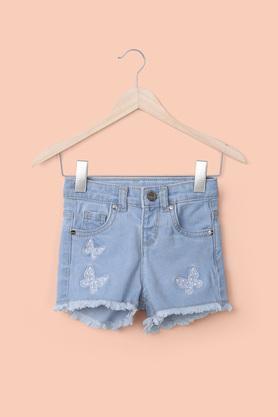embroidered-denim-regular-fit-infant-girl's-shorts---ice