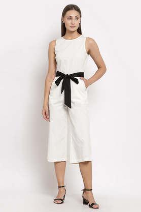 solid-cotton-flared-fit-women's-jumpsuit---white