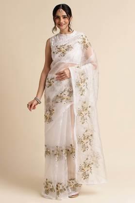 women's-embellished-and-printed-and-embroidered-bollywood-sari-with-blouse-piece---white