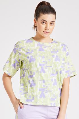 printed-cotton-round-neck-women's-t-shirt---lime-green