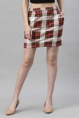 checks-cotton-slim-fit-women's-skirt---multi