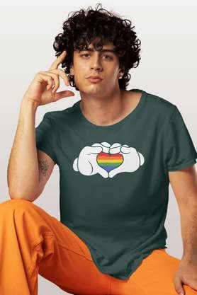 mickey-loves-pride-round-neck-mens-t-shirt---bottle-green
