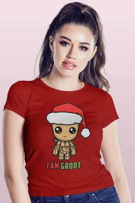 groot-santa-round-neck-womens-t-shirt---red