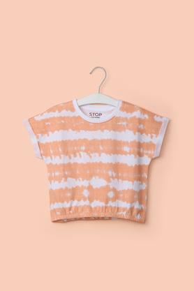 printed-cotton-round-neck-girl's-top---orange