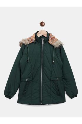 solid-polyester-detatchable-hood-girls-jacket---green