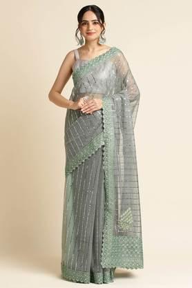 women's-polyester-embroidered-and-embellished-bollywood-sari-with-blouse-piece---green