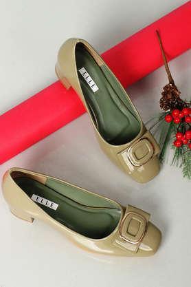 synthetic-buckle-women's-casual-pumps---olive