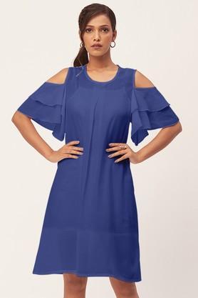 solid-georgette-round-neck-women's-mini-dress---blue