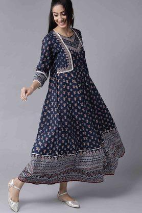 ethnic-motifs-round-neck-cambric-womens-anarkali-dresses---indigo