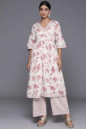 printed-calf-length-cotton-woven-women's-kurta-set---off-white