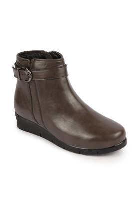 pu-mid-tops-buckle-women's-boots---grey