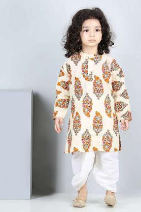 printed-cotton-regular-fit-boys-dhoti-kurta-set---cream