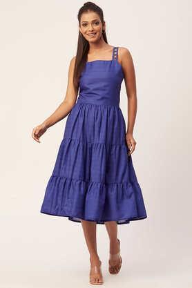 solid-rayon-square-neck-women's-midi-dress---blue
