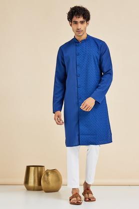 printed-viscose-blend-mens-festive-wear-kurta---blue
