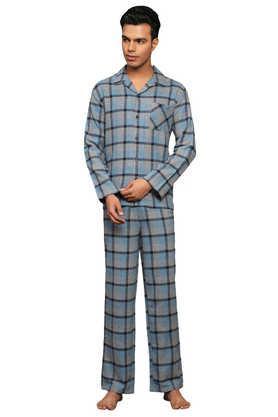 checks-cotton-regular-fit-men's-pyjama-set---grey