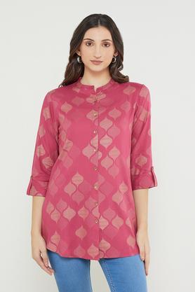 printed-rayon-mandarin-women's-tunic---fuschia
