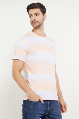 printed-cotton-crew-neck-men's-t-shirt---peach