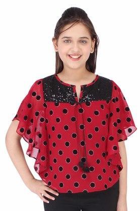all-over-print-chiffon-round-neck-girls-top---maroon
