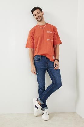 printed-cotton-crew-neck-men's-t-shirt---orange