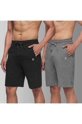 solid-cotton-blend-regular-fit-men's-shorts---multi