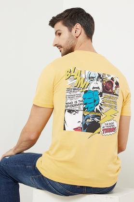 printed-cotton-crew-neck-men's-t-shirt---saffron