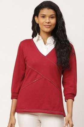 solid-blended-v-neck-women's-sweatshirt---maroon