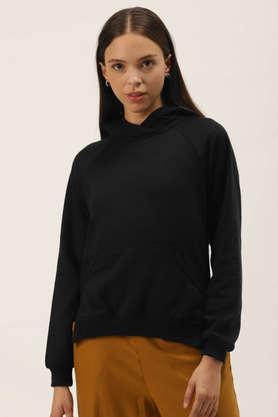 solid-blended-hooded-women's-sweatshirt---black