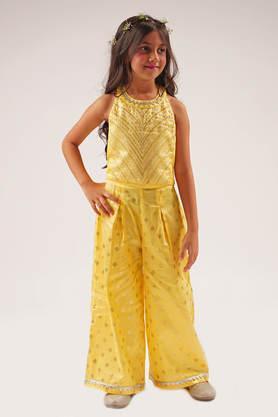 embroidered-cotton-girls-kurta-set---yellow