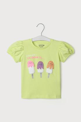solid-cotton-round-neck-girls-top---lime-green