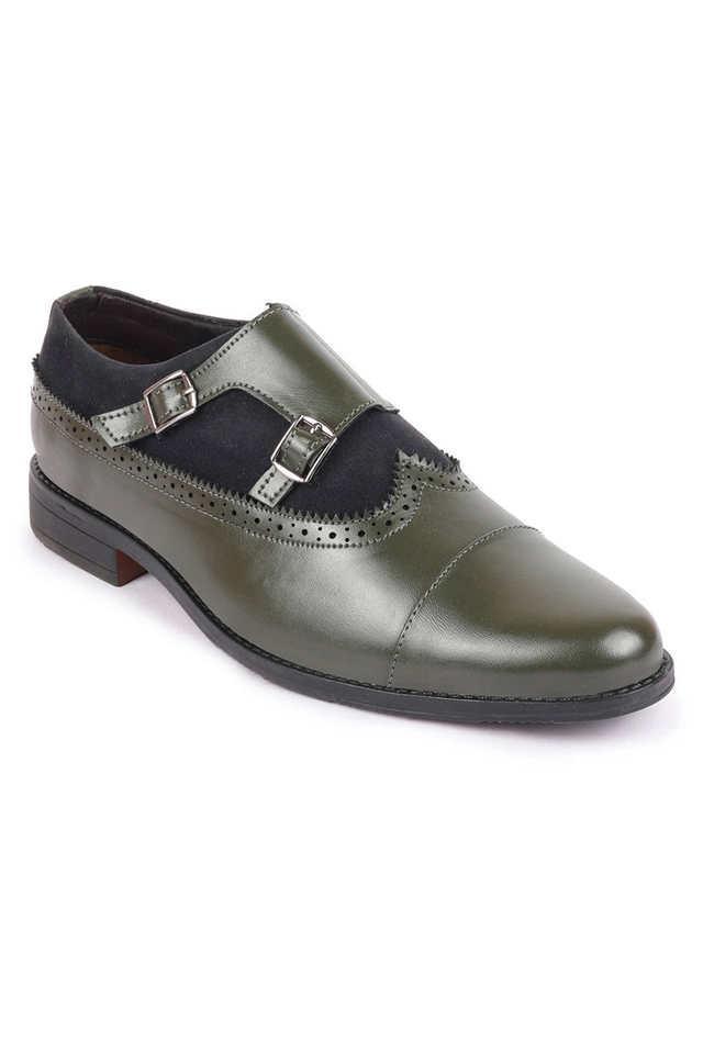 pu-slip-on-men's-party-wear-monk-shoes---military-green