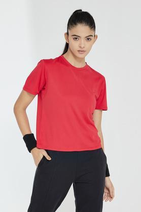 solid-polyester-round-neck-women's-t-shirt---red
