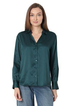 solid-polyester-regular-fit-women's-shirt---green