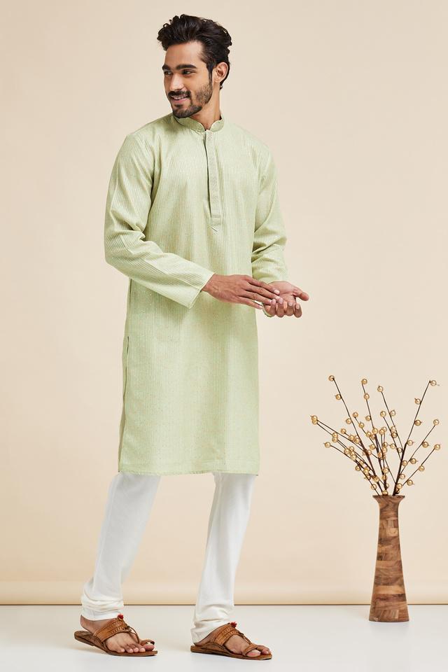 printed-poly-silk-men's-festive-wear-kurta---green